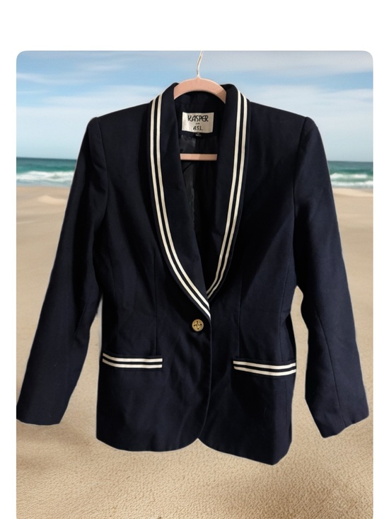 Kasper Jackets & Blazers - Kasper For A.L.S. Nautical Navy Blazer with White Trim Wool Blend
